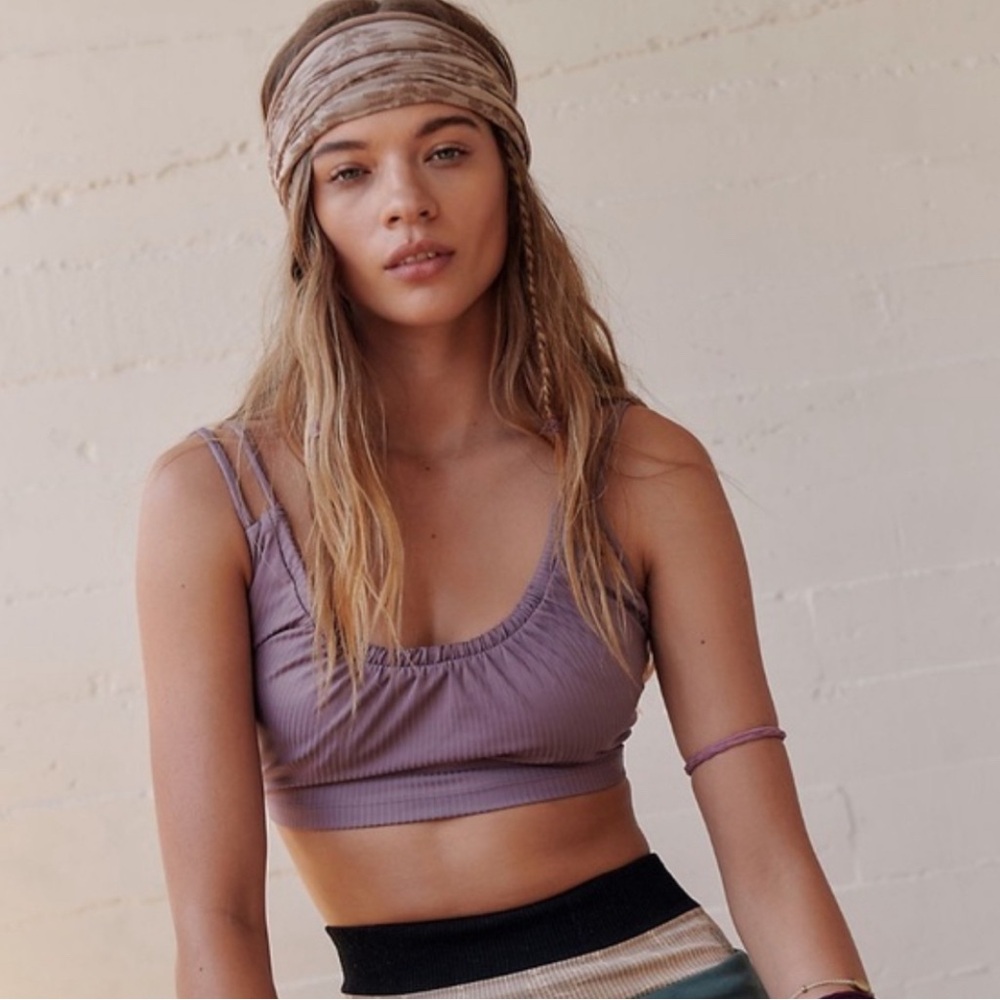 NWOT Free People Movement Lavender Ruched Ribbed Active Sports Bra Sz XS